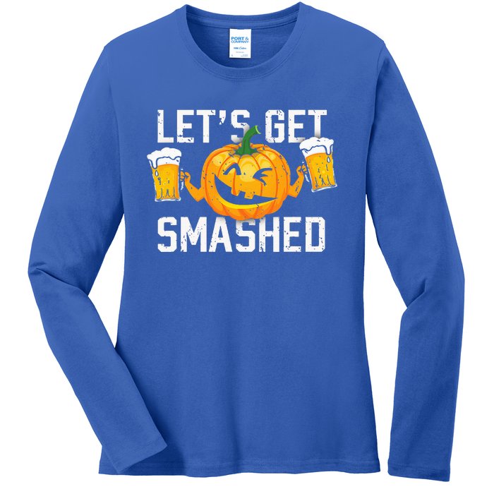 Lets Get Smashed Funny Pumpkin Beer Halloween Costume Ladies Long Sleeve Shirt