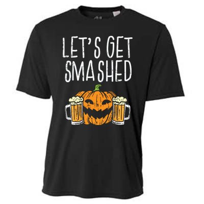 Lets Get Smashed Jack O Lantern Beer Halloween Drinking Cooling Performance Crew T-Shirt