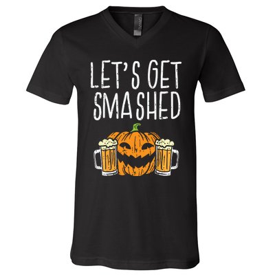 Lets Get Smashed Jack O Lantern Beer Halloween Drinking V-Neck T-Shirt