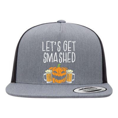 Lets Get Smashed Jack O Lantern Beer Halloween Drinking Flat Bill Trucker Hat