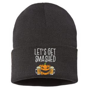 Lets Get Smashed Jack O Lantern Beer Halloween Drinking Sustainable Knit Beanie