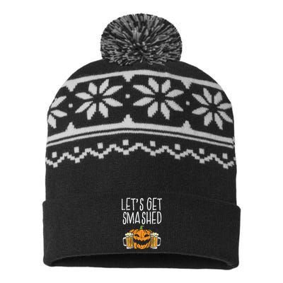 Lets Get Smashed Jack O Lantern Beer Halloween Drinking USA-Made Snowflake Beanie