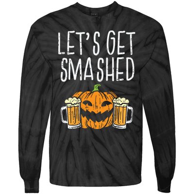 Lets Get Smashed Jack O Lantern Beer Halloween Drinking Tie-Dye Long Sleeve Shirt