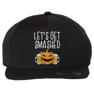 Lets Get Smashed Jack O Lantern Beer Halloween Drinking Wool Snapback Cap