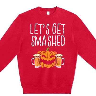 Lets Get Smashed Jack O Lantern Beer Halloween Drinking Premium Crewneck Sweatshirt