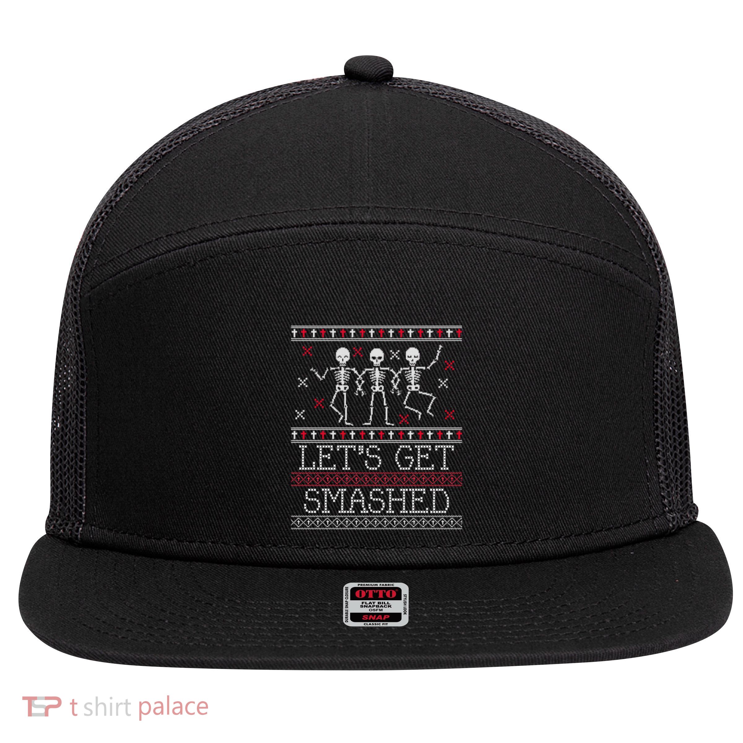Lets Get Smashed Ugly Christmas Sweaters Great Gift 7 Panel Mesh Trucker Snapback Hat
