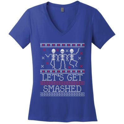 Lets Get Smashed Ugly Christmas Sweaters Great Gift Women's V-Neck T-Shirt