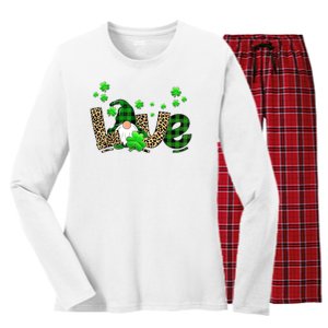 Love Gnome St Patrick's Day Women's Long Sleeve Flannel Pajama Set 