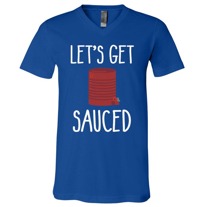 Let's Get Sauced Funny Get Sauced Cranberry Thanksgiving  V-Neck T-Shirt