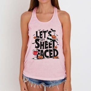 LetS Get Sheetfaced Halloween Humor Ghost Humor Ghost Great Gift Women's Knotted Racerback Tank