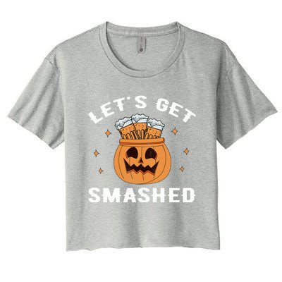 LetS Get Smashed Cool Carved Pumpkin Beer Halloween Gift Women's Crop Top Tee