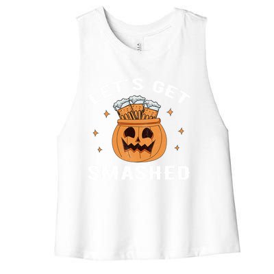 LetS Get Smashed Cool Carved Pumpkin Beer Halloween Gift Women's Racerback Cropped Tank