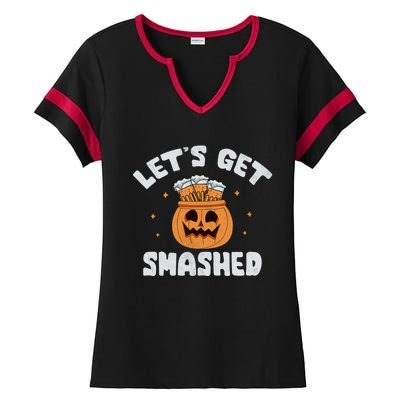 LetS Get Smashed Cool Carved Pumpkin Beer Halloween Cute Gift Ladies Halftime Notch Neck Tee