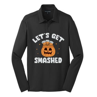 LetS Get Smashed Cool Carved Pumpkin Beer Halloween Cute Gift Silk Touch Performance Long Sleeve Polo