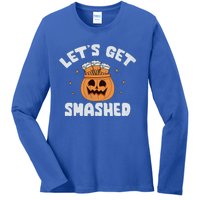 LetS Get Smashed Cool Carved Pumpkin Beer Halloween Cute Gift Ladies Long Sleeve Shirt