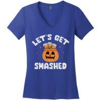 LetS Get Smashed Cool Carved Pumpkin Beer Halloween Cute Gift Women's V-Neck T-Shirt