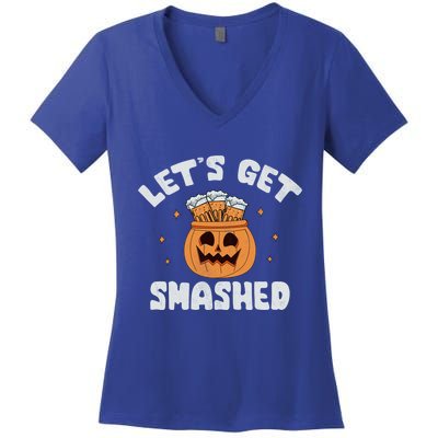 LetS Get Smashed Cool Carved Pumpkin Beer Halloween Cute Gift Women's V-Neck T-Shirt