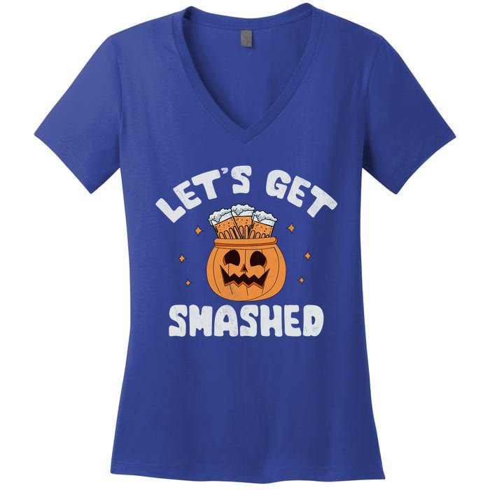 LetS Get Smashed Cool Carved Pumpkin Beer Halloween Cute Gift Women's V-Neck T-Shirt