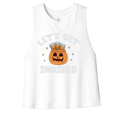 LetS Get Smashed Cool Carved Pumpkin Beer Halloween Cute Gift Women's Racerback Cropped Tank