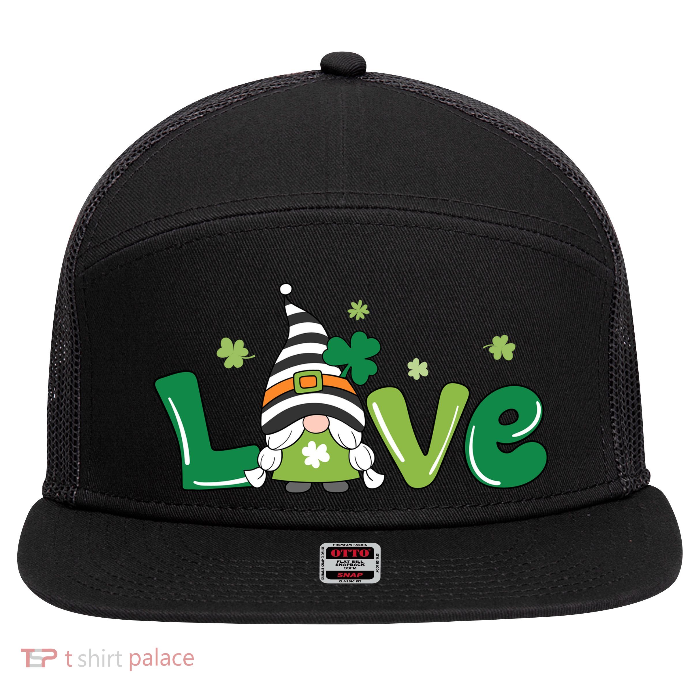 Love Gnome St Patrick's Day Holiday 7 Panel Mesh Trucker Snapback Hat