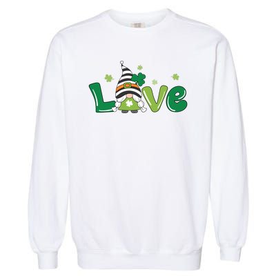 Love Gnome St Patrick's Day Holiday Garment-Dyed Sweatshirt