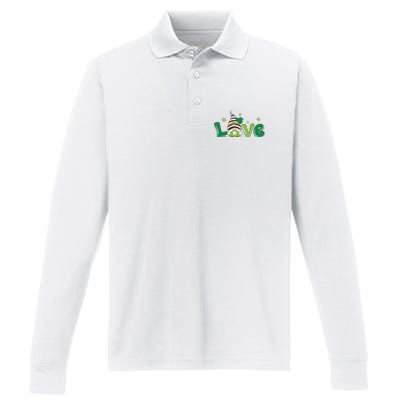 Love Gnome St Patrick's Day Holiday Performance Long Sleeve Polo