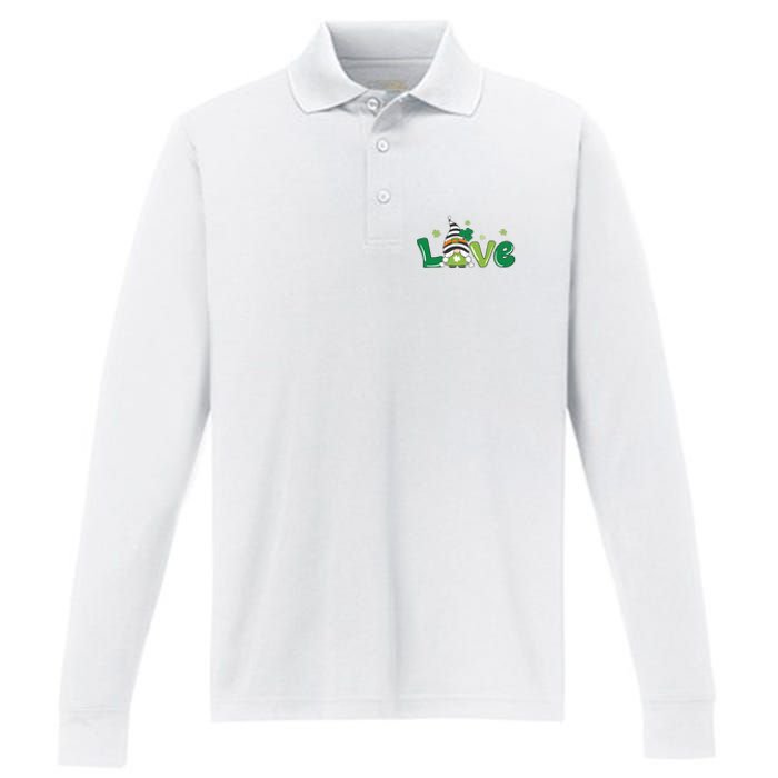 Love Gnome St Patrick's Day Holiday Performance Long Sleeve Polo