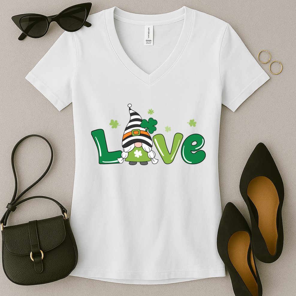 Love Gnome St Patrick's Day Holiday Women's V-Neck T-Shirt