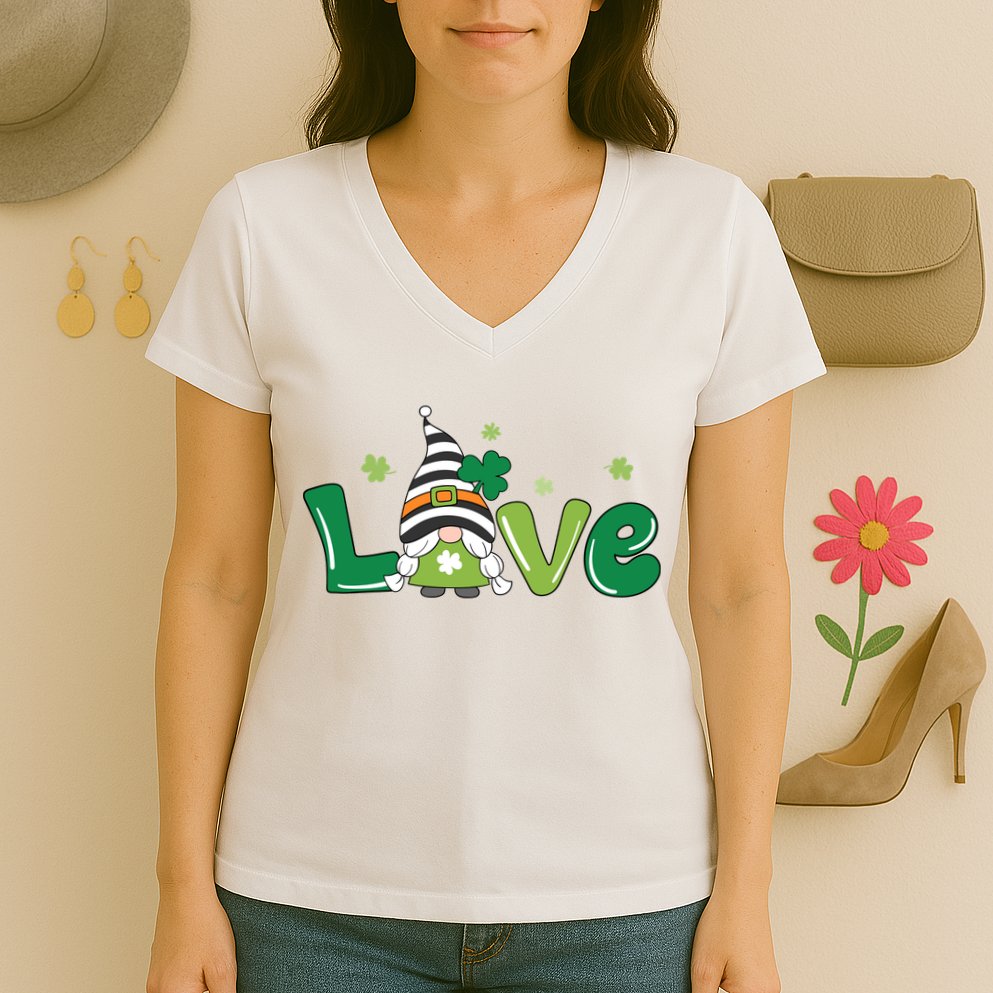 Love Gnome St Patrick's Day Holiday Women's V-Neck T-Shirt