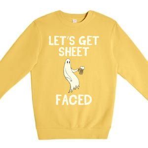 Lets Get Sheet Faced Beer Ghost Hunter Halloween Costume Gift Premium Crewneck Sweatshirt