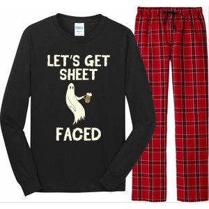 Lets Get Sheet Faced Beer Ghost Hunter Halloween Costume Gift Long Sleeve Pajama Set