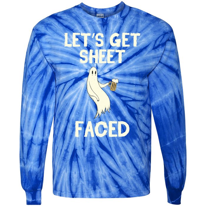 Lets Get Sheet Faced Beer Ghost Hunter Halloween Costume Gift Tie-Dye Long Sleeve Shirt