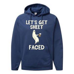 Lets Get Sheet Faced Beer Ghost Hunter Halloween Costume Gift Performance Fleece Hoodie