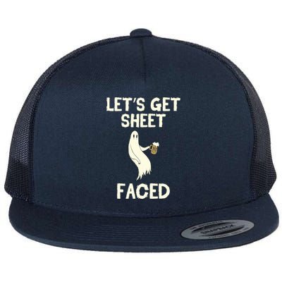 Lets Get Sheet Faced Beer Ghost Hunter Halloween Costume Gift Flat Bill Trucker Hat