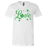 Love Green Shamrocks St Patricks Day V-Neck T-Shirt