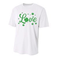 Love Green Shamrocks St Patricks Day Performance Sprint T-Shirt