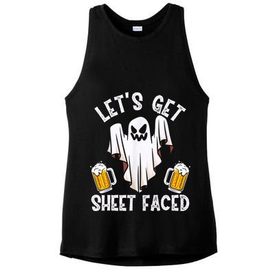 Lets Get Sheet Faced Boo Beer Halloween Ladies PosiCharge Tri-Blend Wicking Tank
