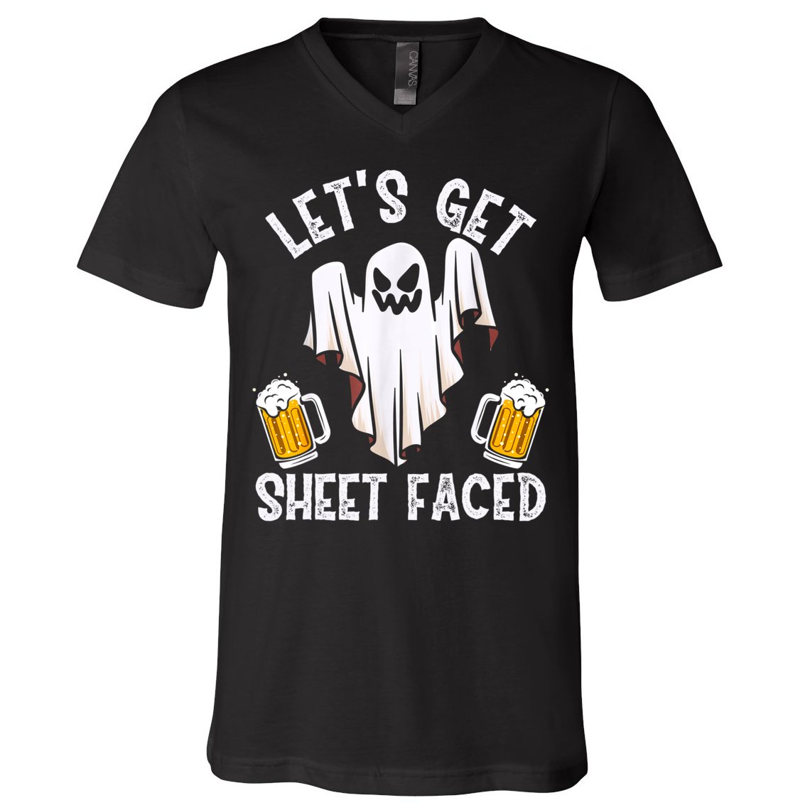 Lets Get Sheet Faced Boo Beer Halloween V-Neck T-Shirt
