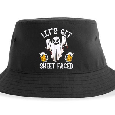 Lets Get Sheet Faced Boo Beer Halloween Sustainable Bucket Hat