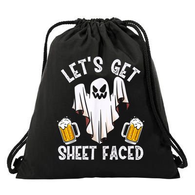 Lets Get Sheet Faced Boo Beer Halloween Drawstring Bag