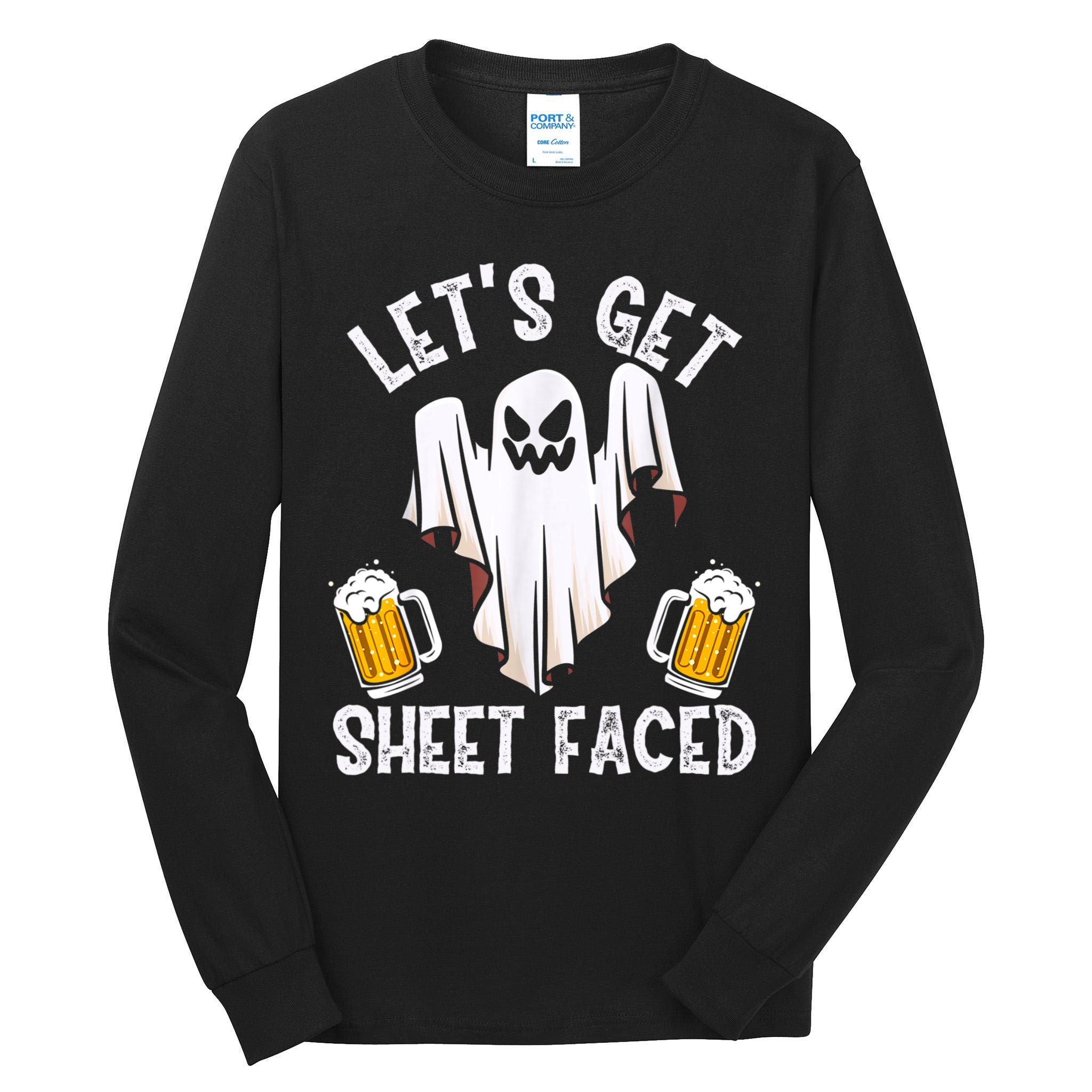 Lets Get Sheet Faced Boo Beer Halloween Tall Long Sleeve T-Shirt