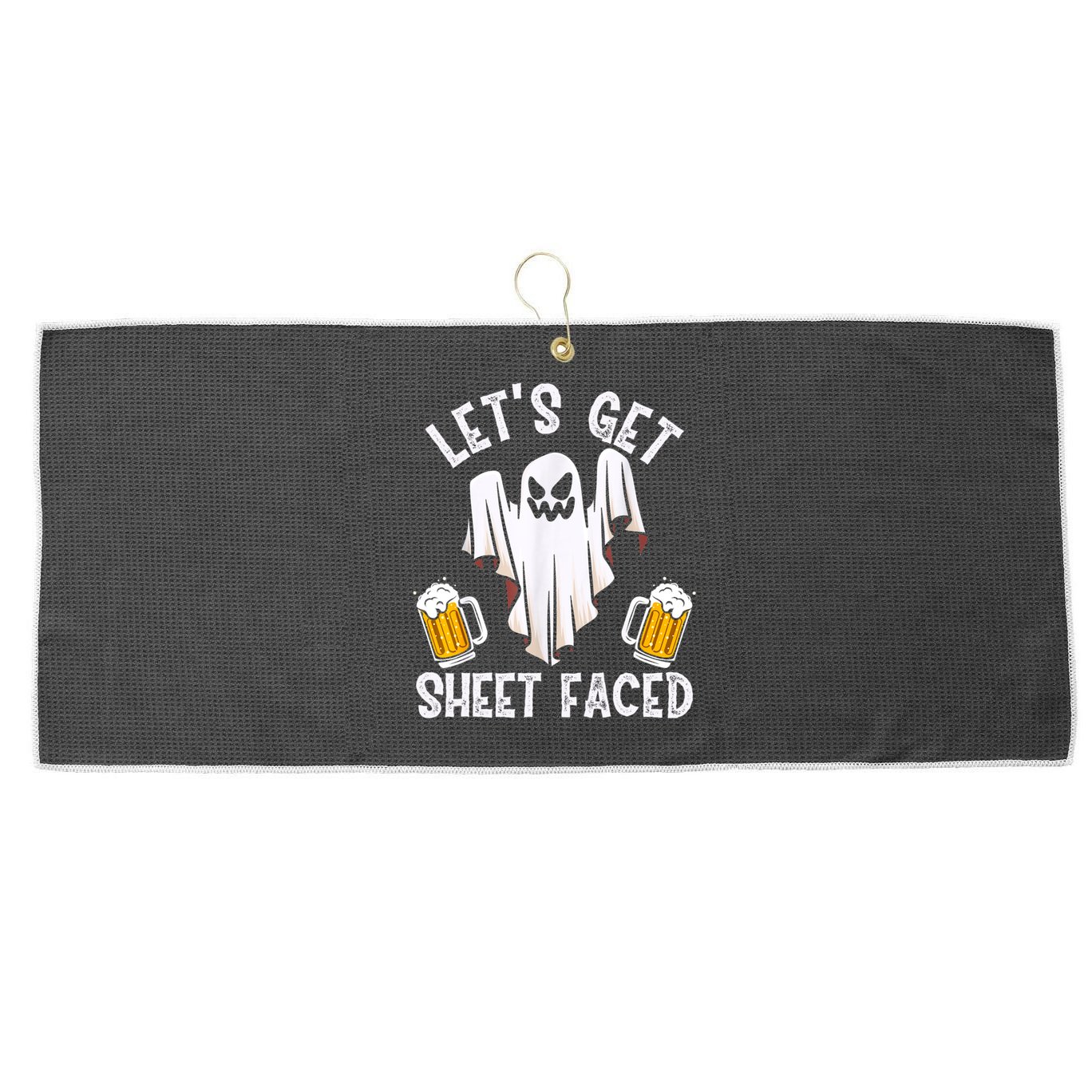 Lets Get Sheet Faced Boo Beer Halloween Large Microfiber Waffle Golf Towel