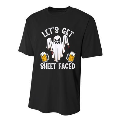 Lets Get Sheet Faced Boo Beer Halloween Youth Performance Sprint T-Shirt
