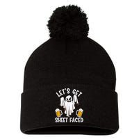 Lets Get Sheet Faced Boo Beer Halloween Pom Pom 12in Knit Beanie