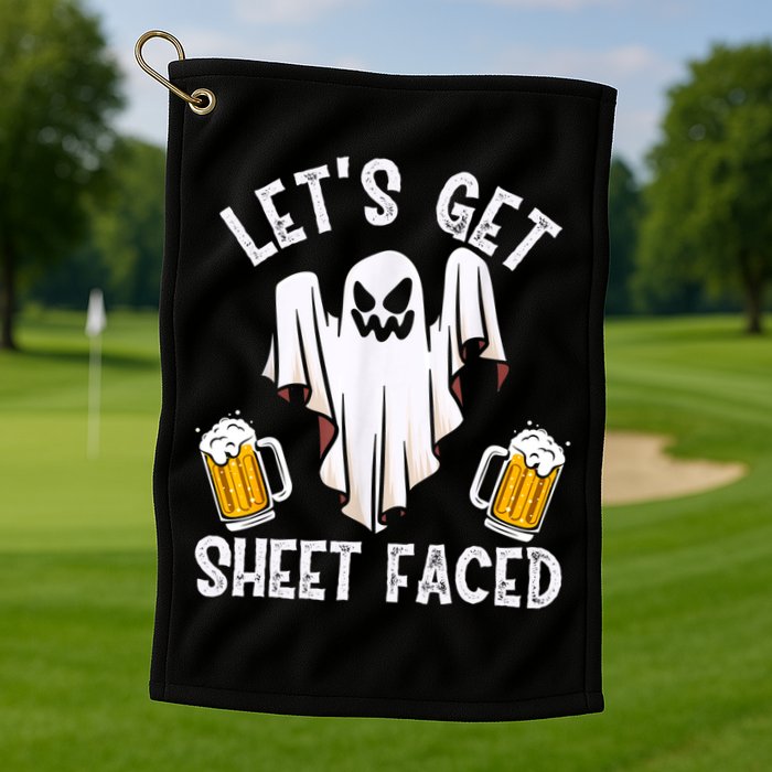 Lets Get Sheet Faced Boo Beer Halloween Golf Towel