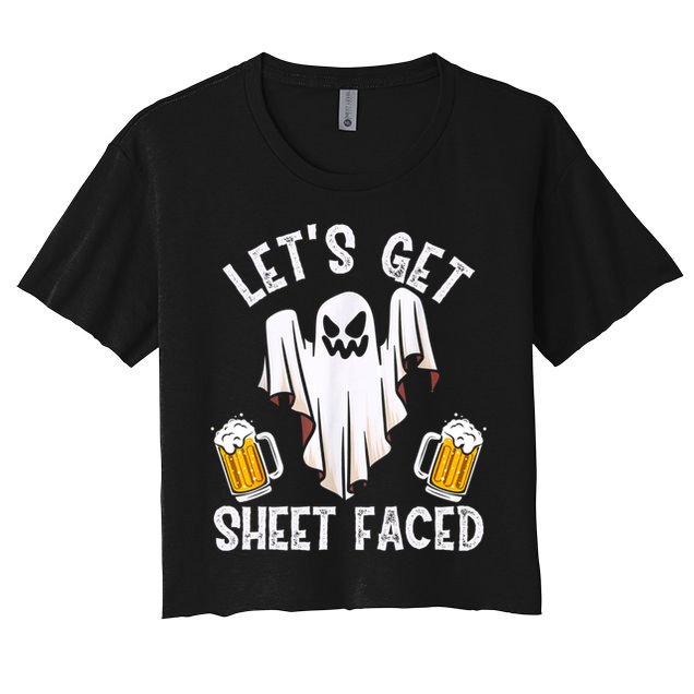 Lets Get Sheet Faced Boo Beer Halloween Crop Top