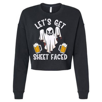 Lets Get Sheet Faced Boo Beer Halloween Cropped Pullover Crew