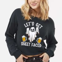 Lets Get Sheet Faced Boo Beer Halloween Cropped Pullover Crew