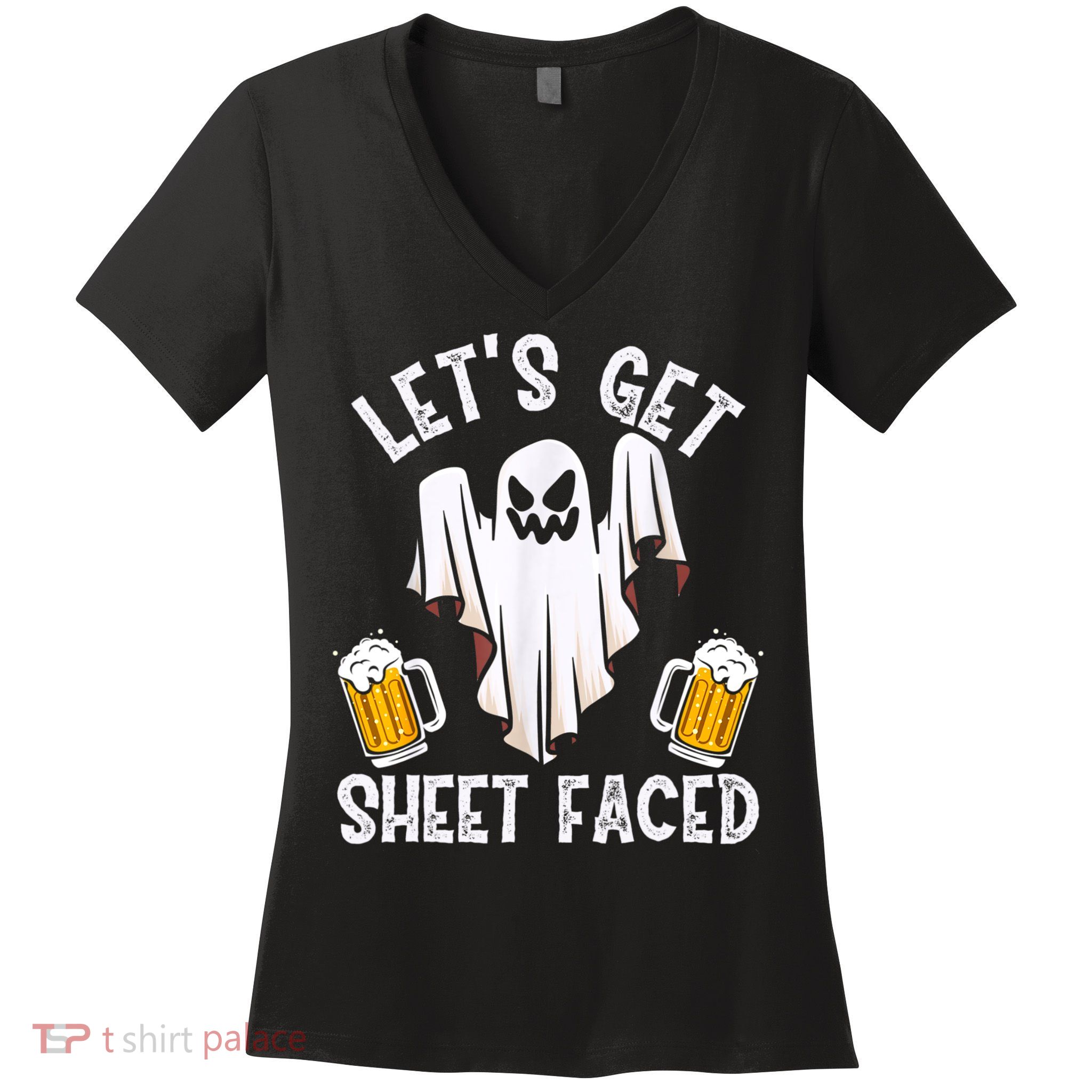 Lets Get Sheet Faced Boo Beer Halloween Women's V-Neck T-Shirt