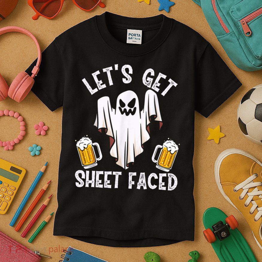 Lets Get Sheet Faced Boo Beer Halloween Kids T-Shirt